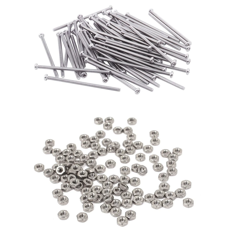 

Hot 60Pcs Silver M2 X 40Mm Round Head Screws Bolt & 100Pcs Metric M2 Hex Nuts 304 Stainless Steel Fastener