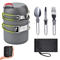 camping equipment cookware utensils set outdoor hiking picnic cooking travel tableware pot set pan spoon fork knife