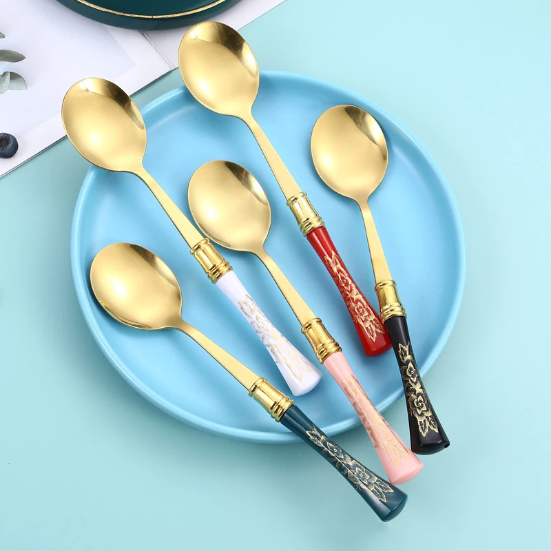 

Чайная ложка из нержавеющей стали, Скандинавская Золотая ложка в скандинавском стиле, с длинной ручкой, для дома, для кофе, пустыни