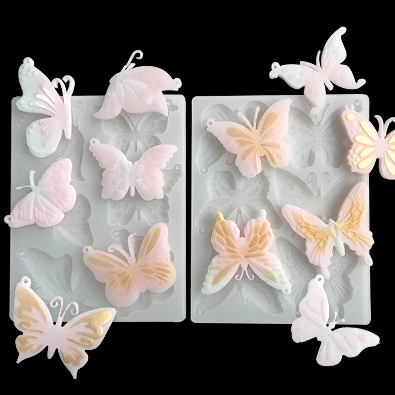 

Butterfly Silicone Mold Resin Keychain Making Tools With Hole Jewelry Pendant Epoxy Casting Polymer Clay Mould Cake Decorating