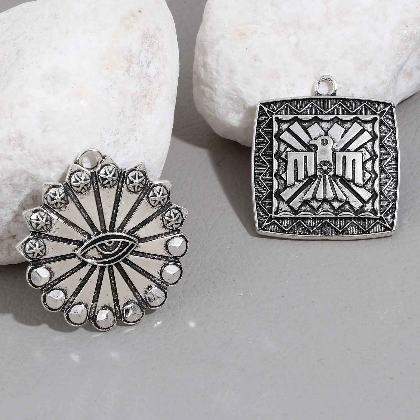 

Zinc Based Alloy Bohemia Retro Pendants Antique Silver Color Thunderbird Eye Charms For Jewelry Making Diy Women Necklaces,5 PCs