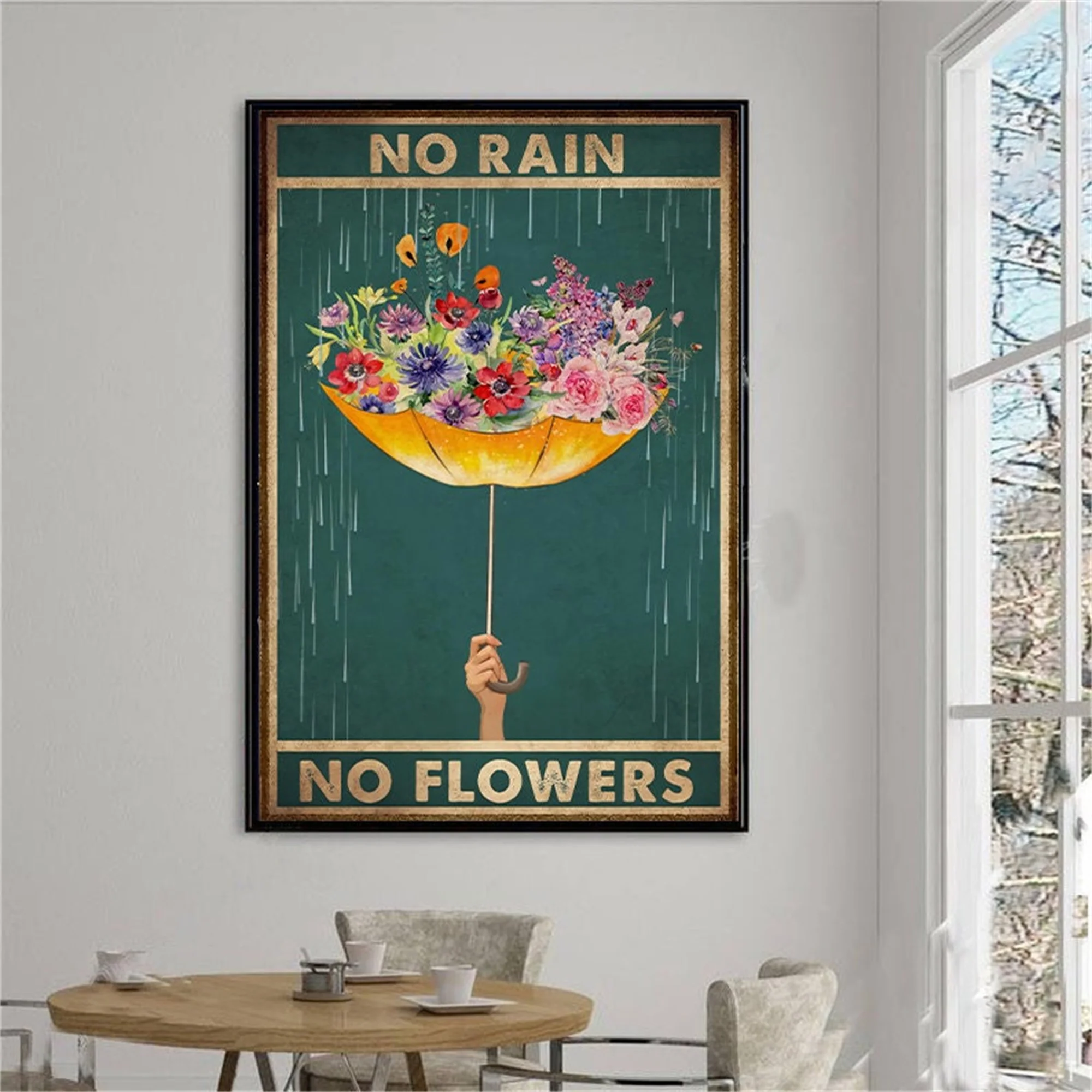 

Flower Umbrella No Rain No Flowers Poster Garden Vintage Spring Flowers Inspirational Gift ideal Canvas Art Painting Home Decor