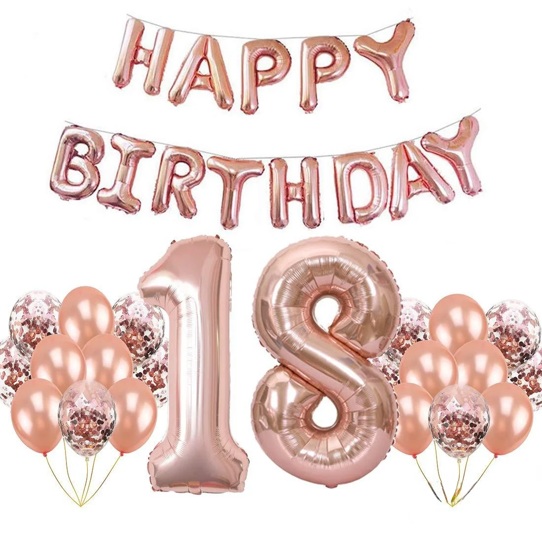 

SURSURPIRSE Rose Gold Numbers Champagne Foil Gold Confetti Latex Balloon Set for Beautiful Girls Women Birthday Party Supplies