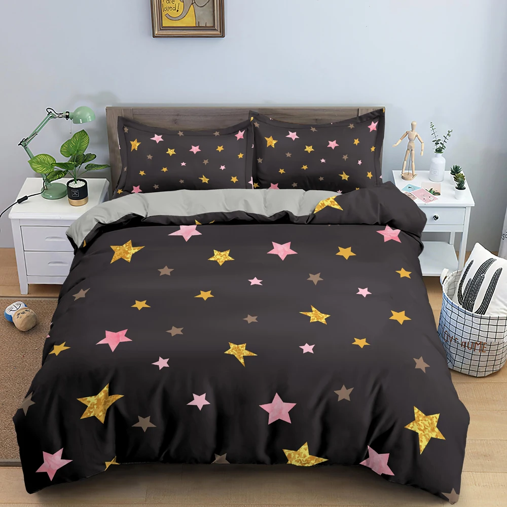 

Colorful Stars Duvet Cover Set Microfiber Yellow Pink Stars Soft Bedding Set Single King Queen Twin Size 2/3pcs Comforter Cover