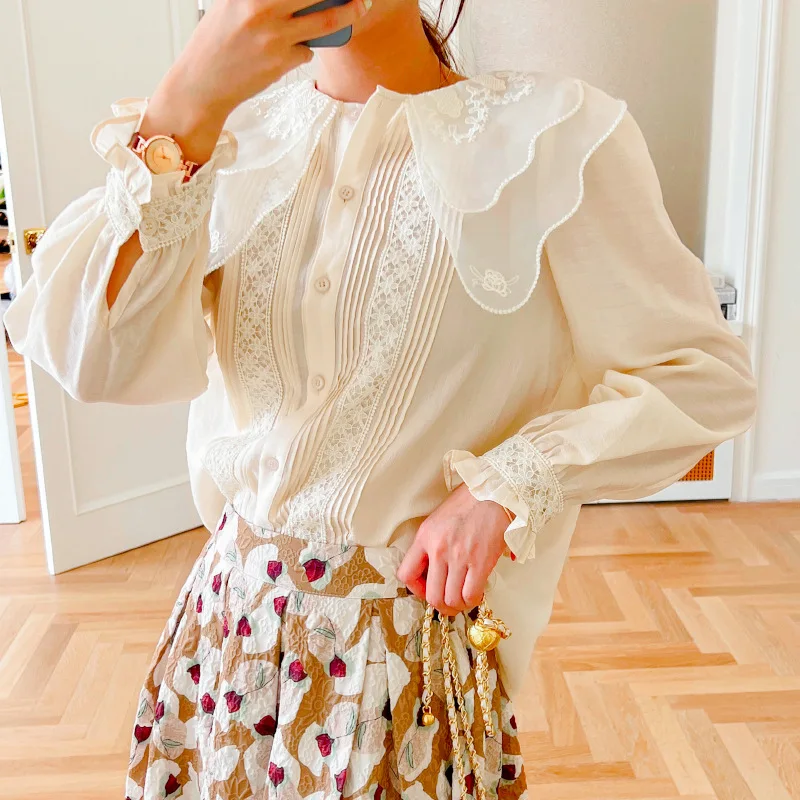 Shirts for Women Spring and Summer Long-sleeved Shirt French Vintage Bubble Sleeve Blouse Autumn Coat