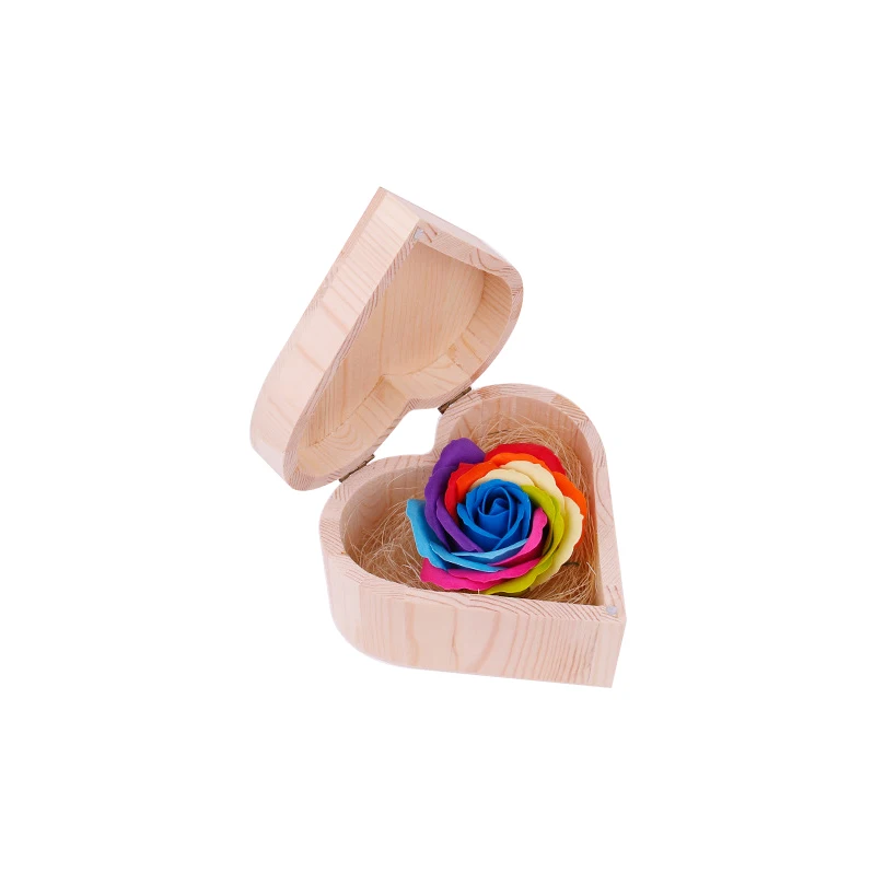 

Romantic Color Rose Flower Petal Soap + Wooden Heart Shape Box Party Wedding Valentine's Day Gift DIY Decoration