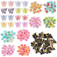 20pcsset wholesale colorful acrylic butterfly pendant sweet alloy animal charm for jewelry making diy earring jewelry ornament
