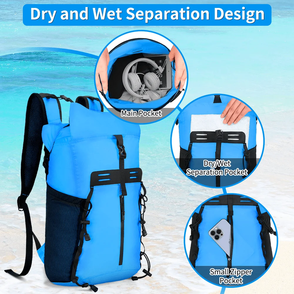 Waterproof Dry Bags Set of 3 Adjustable Shoulder Strap 20L Floating Dry Backpack Compression Sack with Cellphone Phone Waist Bag