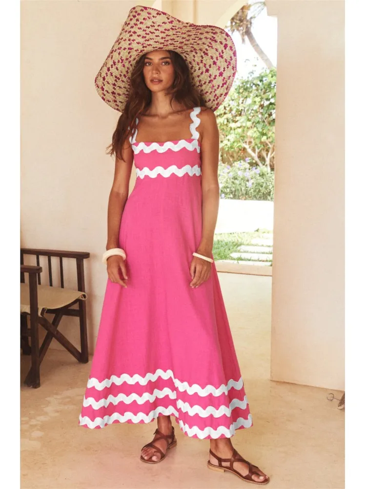 Летнее Длинное Платье на бретельках с принтом для женщин 2024 сексуальные пляжные