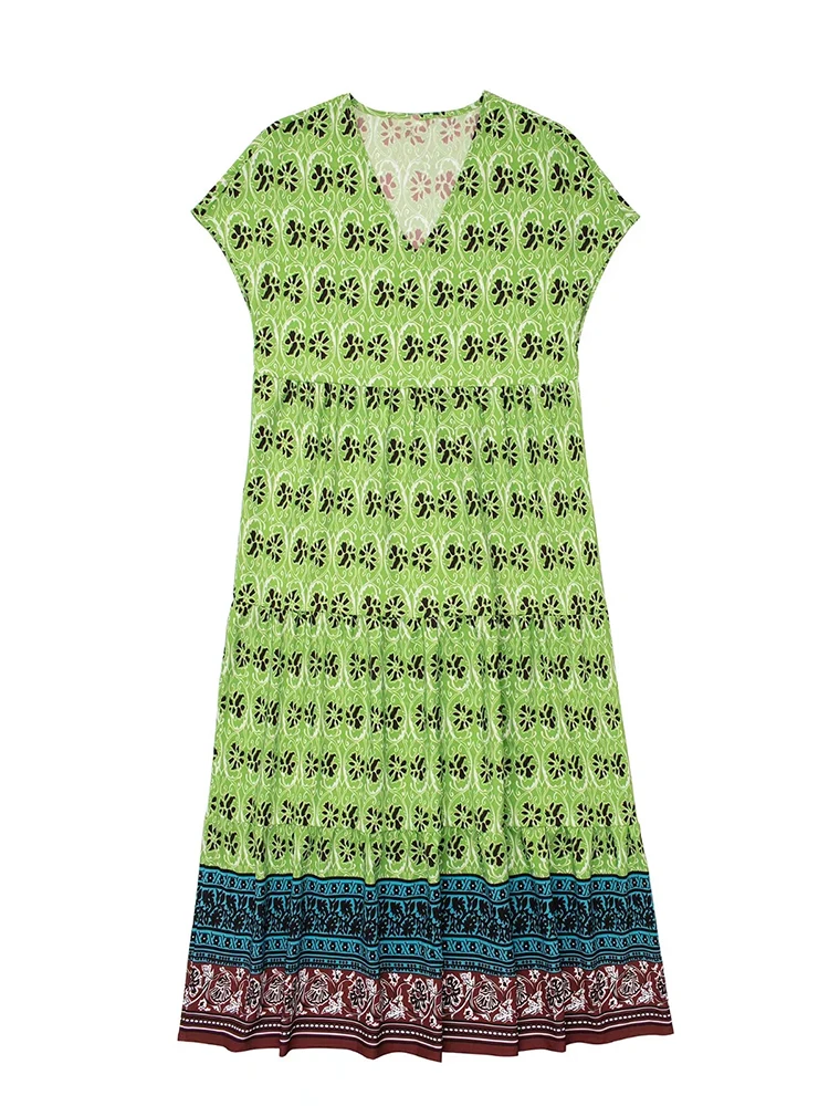 

Xikom 2022 женское свободное короткое длинное платье с V-образным вырезом и принтом в стиле бохо, женские повседневные винтажные модные платья