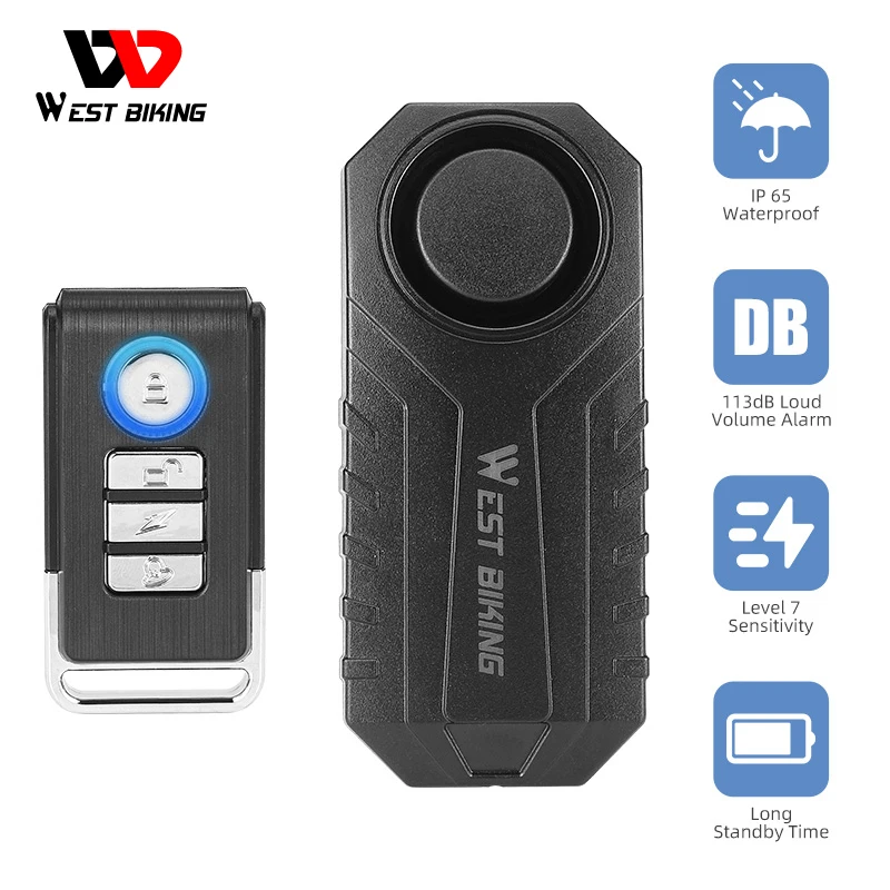 

WEST BIKING Wireless Bicycle Safety Alarm Remote Search Locking Scooter Motorcycle E-Bike Waterproof Anti theft Vibration Alarms