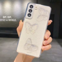 clear crystal phone case for huawei p50 nova 8 7 se mate 40 pro p30 p20 lite back cover fashion glitter color butterfly coque