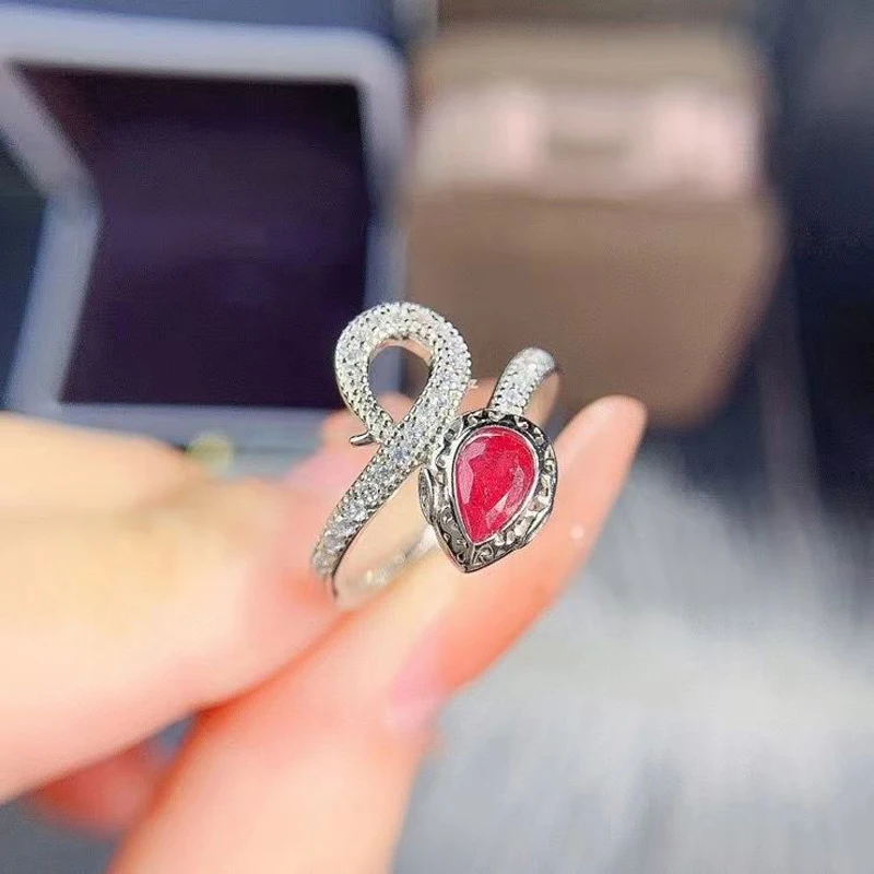 

MeiBaPJ New Burning Ruby Gemstone Fashion Snake Ring for Women Real 925 Sterling Silver Fine Wedding Jewelry