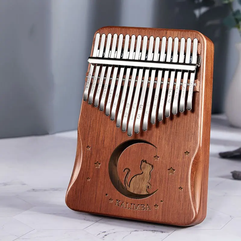 17 Keys Moon Cats Kalimba Creative Hollow Out Animals Pattern Mahogany Wooden Handmade Students Keyboard Musical Instruments Hot