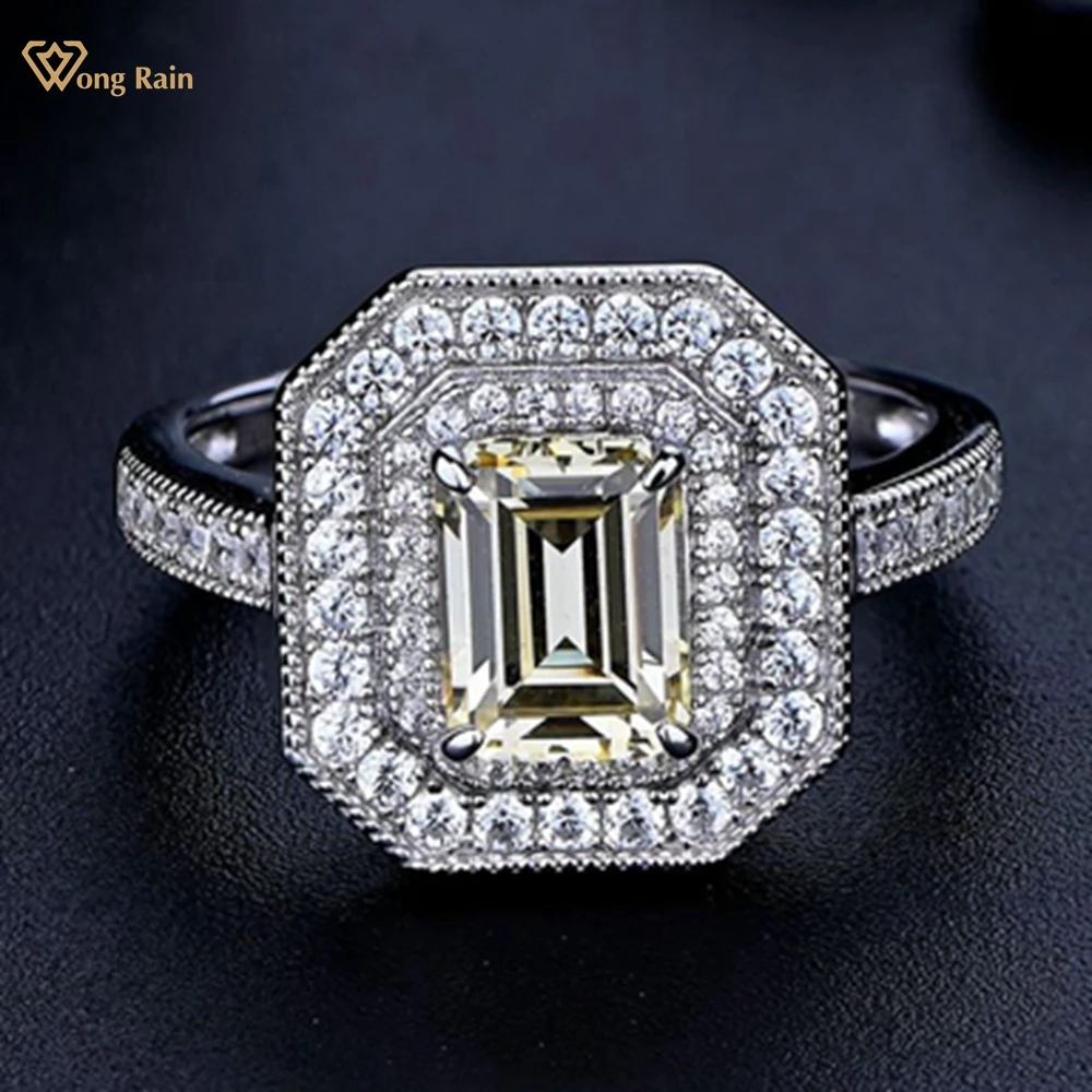 

Wong Rain 925 Sterling Silver Emerald Cut 6*9MM Citrine Gemstone Fine Ring for Women Wedding Engagement Jewelry Anniversary Gift