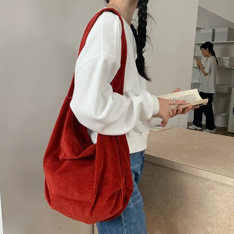 

Women's Crossbody Messenger Bag Large Capacity Shoulder Bags Casual Corduroy Tote Handbag Solid Color With Zipper