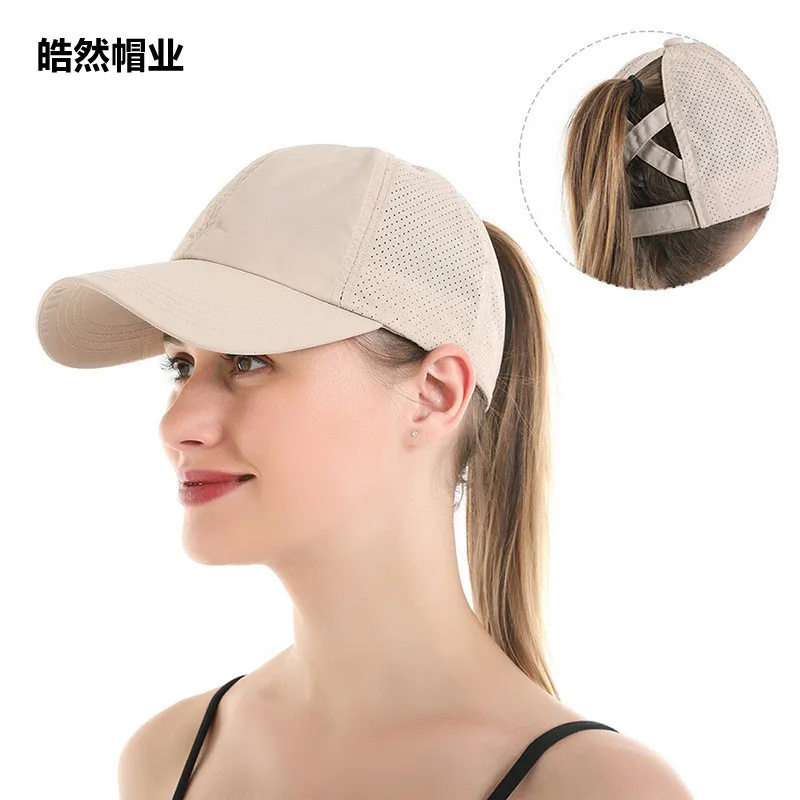 

2023 New Women Ponytail Baseball Caps Criss Cross Messy Bun Snapback Hat Ponycap Trucker Hats Adjustable Outdoor Sports Caps