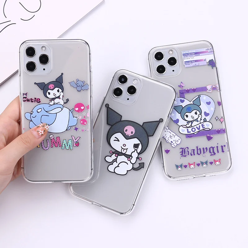 

Чехол для телефона с аниме Kuromi Kitty для IPhone 11 12 13 Pro Max, прозрачный чехол 12 13 Mini 6 7 8 Plus X XR XS MAX, мультяшный мягкий чехол
