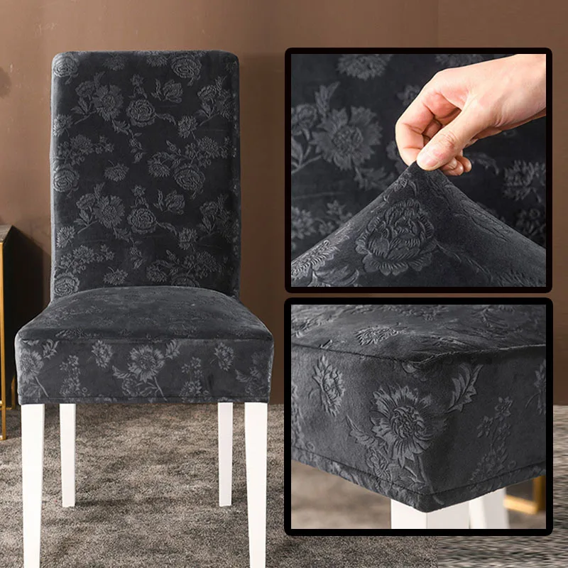 

Solid Color Flowers Housse De Chaise 3D Luxury Embossed Living Room Kitchen Chair Cover Elastic Dining Room Chairs Seat Cover