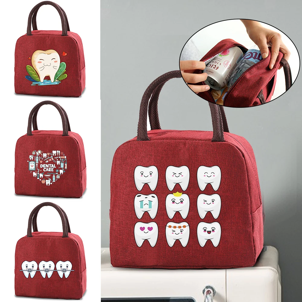 

Lunch Bag Insulated Cooler Bags Teeth Print Portable Thermal Tote for Women Girl Kids Child School Food Picnic Storage Handbag
