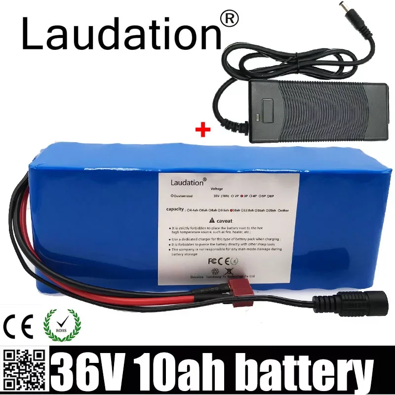 

Laudation 36V 10ah Electric Bicycle Battery 36V 18650 Battery Pack For 250W 350W Electric Bicycle With Charger Built-in 15A BMS