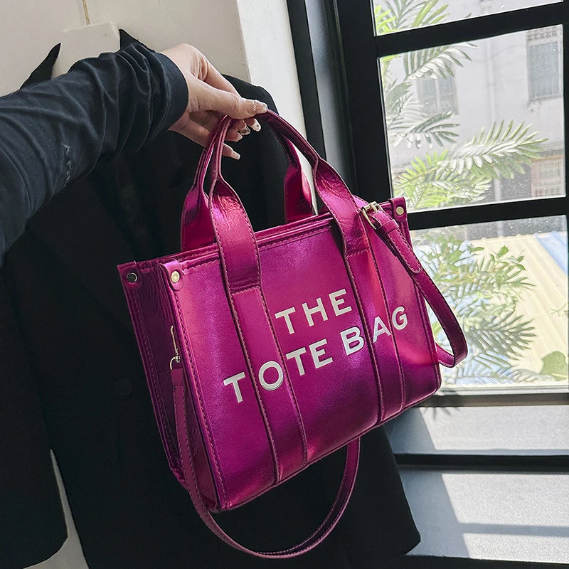 Leather Casual Tote Bags for Women 2023 New Luxury Designer Handbag Fashion High Quality Shiny Letter Large Shoulder Bag Woman