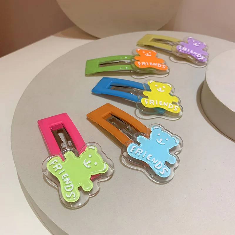 

Korean Hair Accessories Cute Big Children's Color Hairpin Cartoon Bear Broken Hair Bangs Clip Bb Clip Candy Color