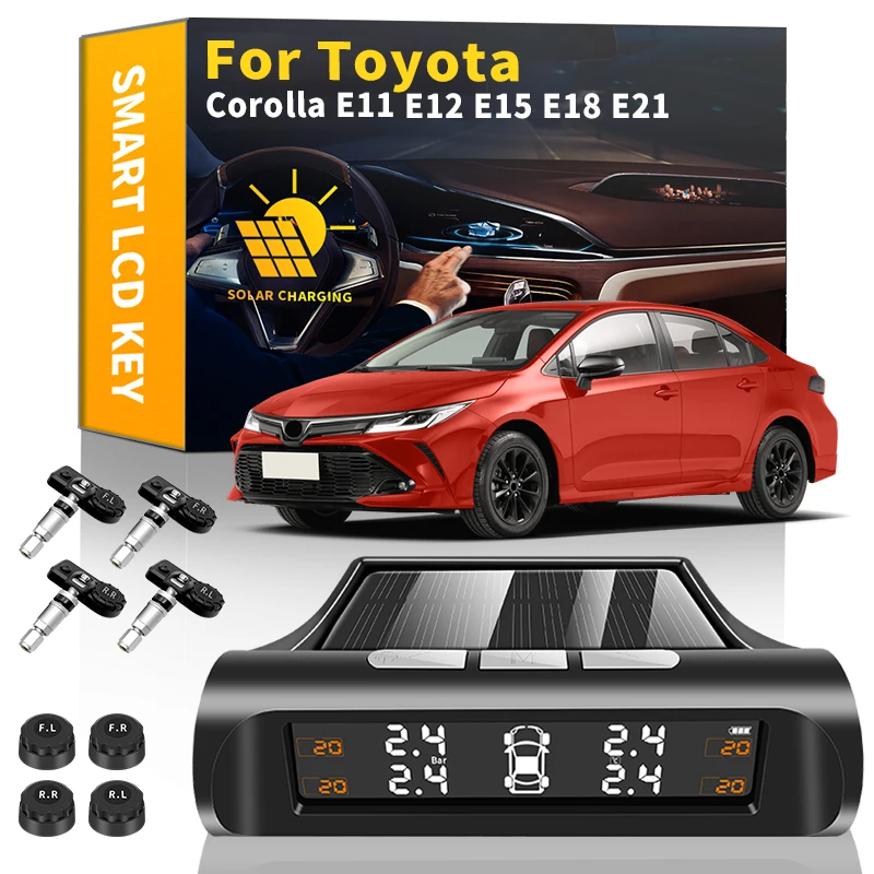 

Car TPMS Tire Pressure Monitoring System Solar Power LCD Display Tire Pressure Sensors For Toyota Corolla E11 E12 E15 E18 E21