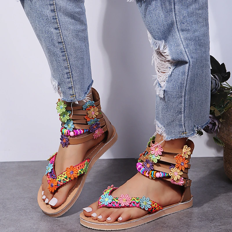 

2022 Summer Bohemian Women's Flat Shoes Gladiator Roman Sandals Fashion All-match Temperament Women's Shoes Zapatos De Mujer