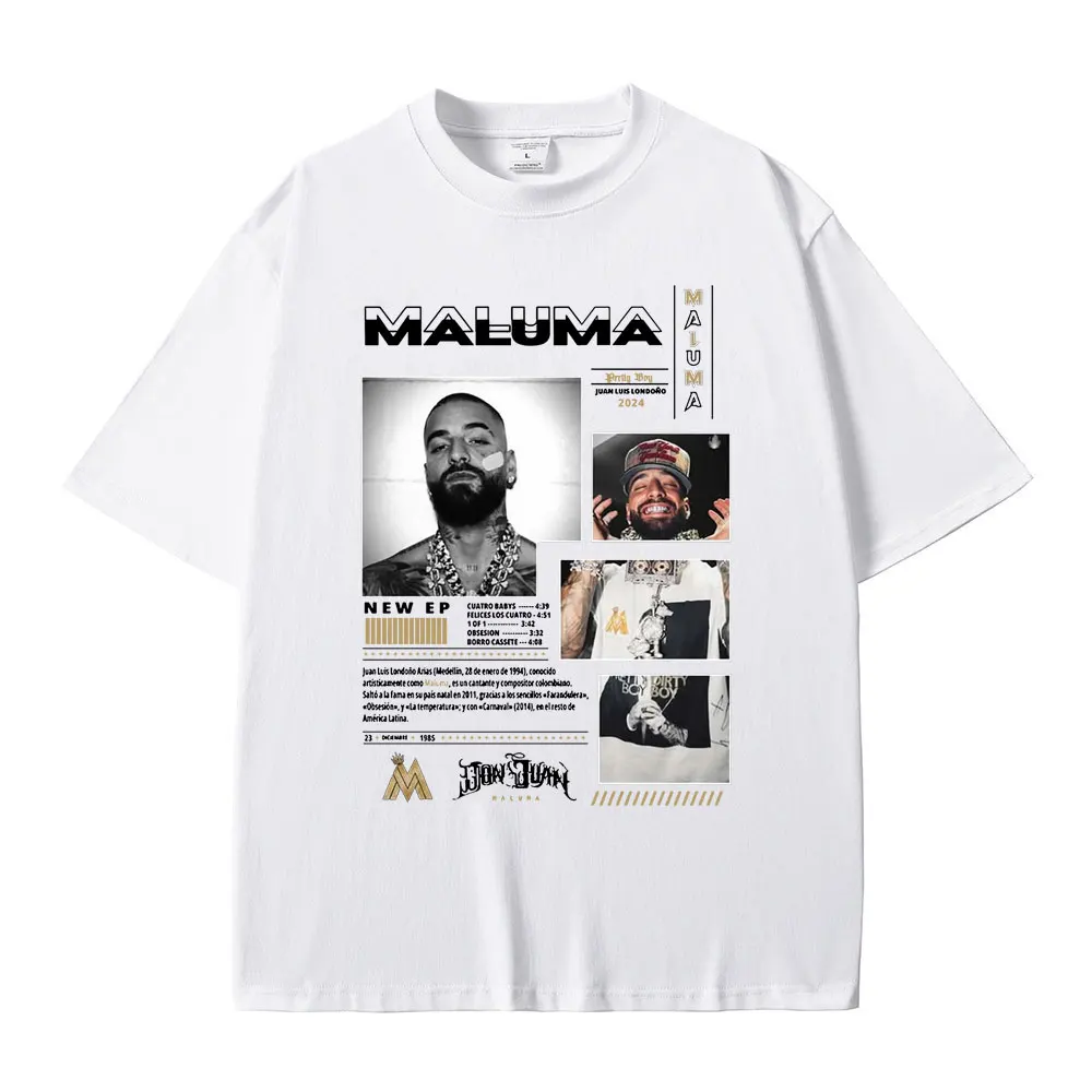 Фото Футболки с обложкой музыкального альбома Singer Maluma для мужчин и женщин, повседневная хлопковая футболка, мужские модные футболки большого размера в стиле хип-хоп, рэп, уличная одежда №3