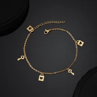 1pc gold key heart padlock charms anklets for women stainless steel anklet summer beach ankle bracelet foot chain jewelry