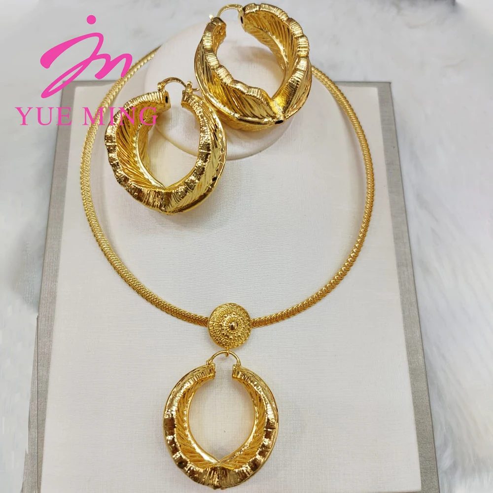 

Africa Nigeria Jewelry Fashion Dubai 18k Gold Color Jewelry Set for Women Necklace Pendant Earring Set Ladies Wedding Gift
