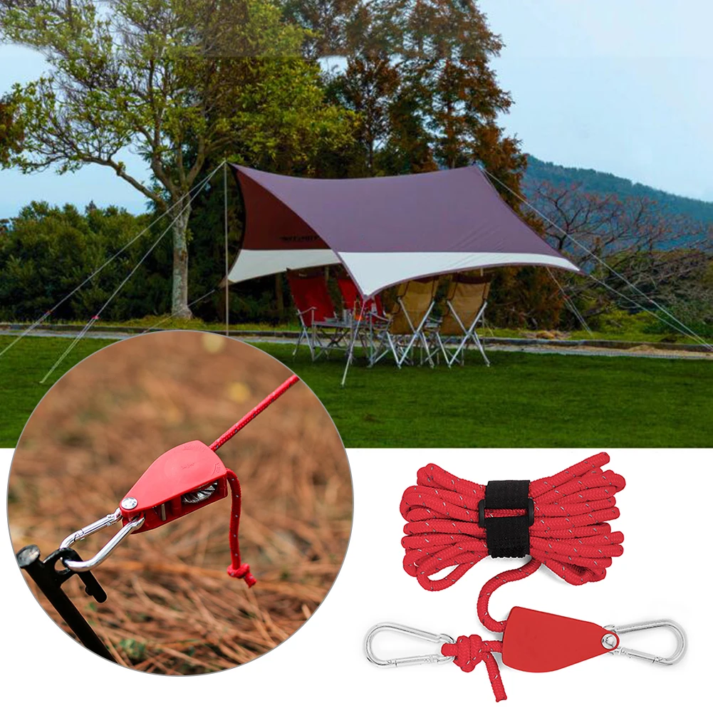 

4/5M Tent Wind Rope Tensioner Adjustable Outdoor Awning Wind Rope Fastener with Carabiner Pulley Hook Hanger Camping Stop Buckle