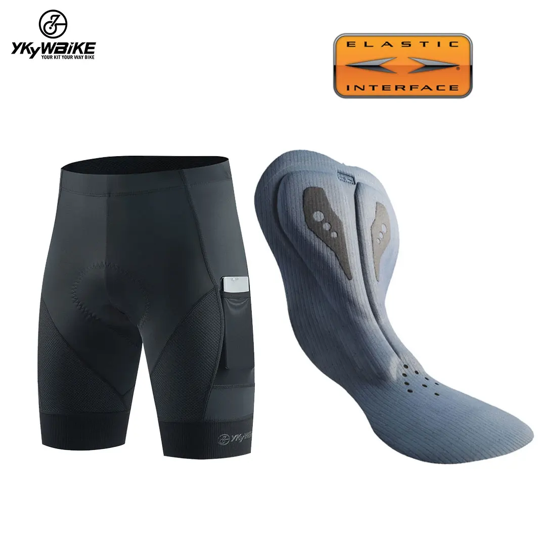 

YKYWBIKE Elastic Interface Padded Bike Shorts Men Cycling Bicycle Shorts Comfortable Road Biking Pants 2 Pocket Tights Slim Fit