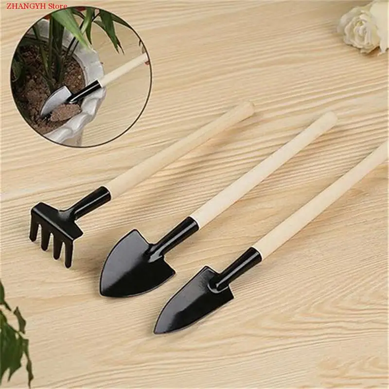 

3pcs Mini Garden Tool Sets Mini Shovel Rake Spade Garden Bonsai Tools Set Wooden Handle Metal Head For Flowers Potted Plant