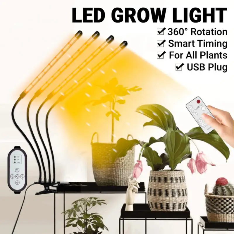 

LED Grow Light USB Full Spectrum Clip Plant Growing Lamp With Remote Control 4/8/12H Timer For Indoor Plants Flower Tent