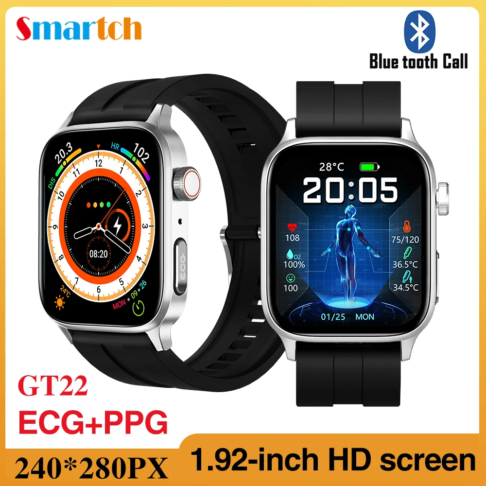 

Смарт-часы с экраном 1,85 дюйма, Bluetooth, ЭКГ, пульсометр, артериальное давление, SpO2