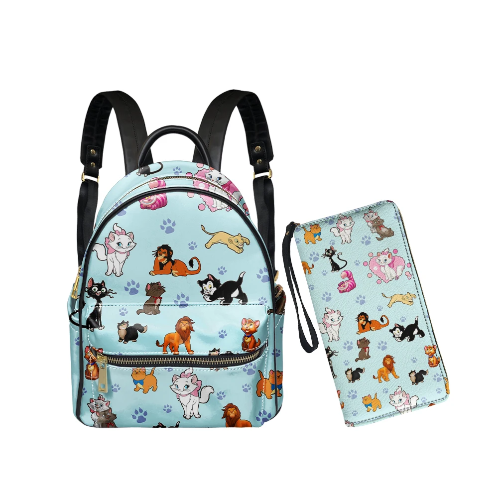 

Nopersonality Cartoon Animal Pattern Lion/Cat/Dog Women Backapck Wallet 2pcs/Set Luxury PU Leather Female Bag Girl's Small Purse