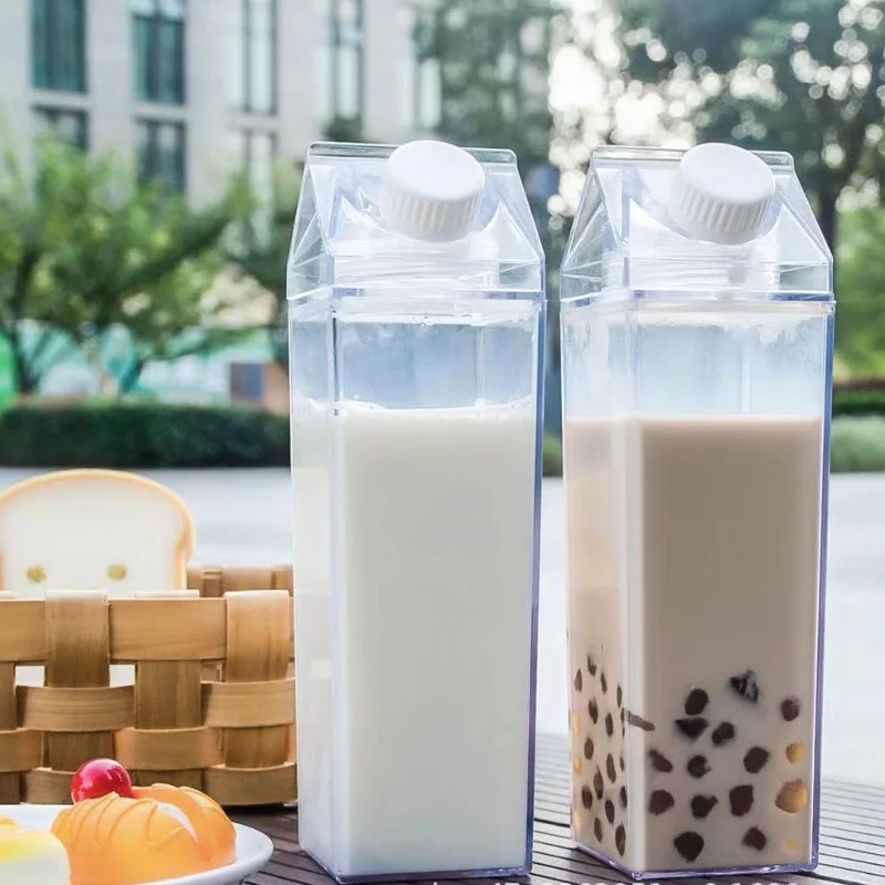 

500ml/1000ml Milk Carton Water Bottle Transparent BPA Free Plastic Portable Clear Box for Juice Tea Milk Bottles