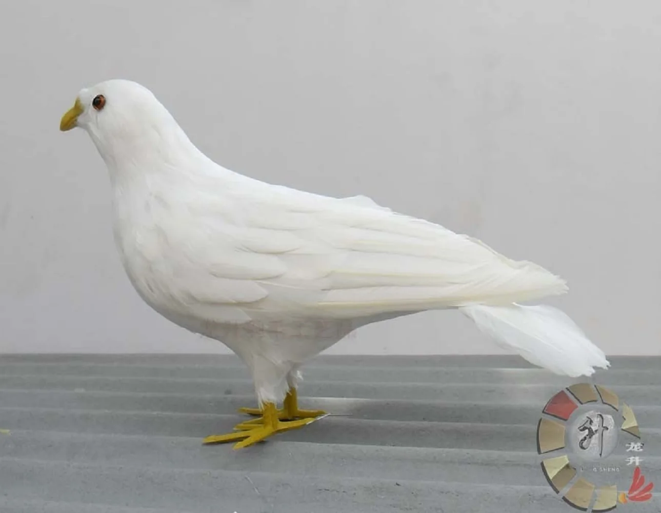 

new big simulation standing pigeons toy foam&feather cute yellow mouth dove doll gift about 35x22cm
