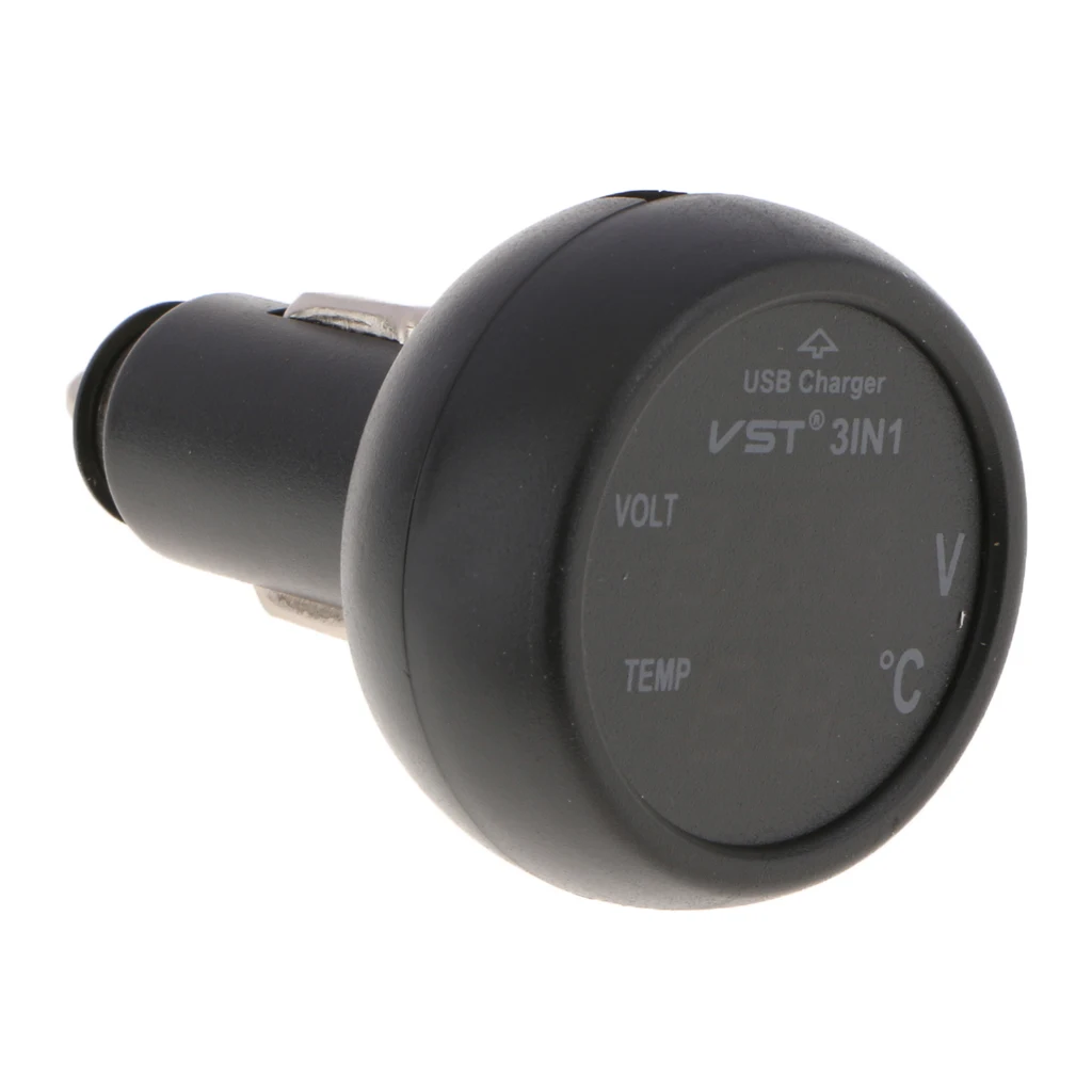 

3 in LED car Voltmeter Thermometer Auto Car USB Charger 12V 24V