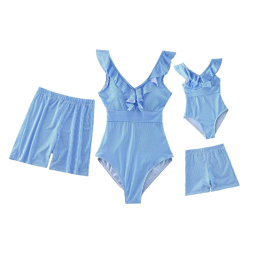 

Hiheart Summer Mom And Me Swimsuit Mother Daughter One-Piece Swimwear Dad Son Beach Shorts Family Look Matching Outfits