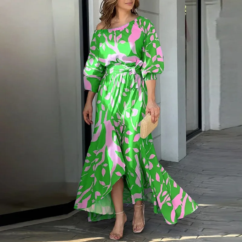 

Женское длинное платье на шнуровке, привлекательное асимметричное платье с открытыми плечами и подолом с оборками, весна