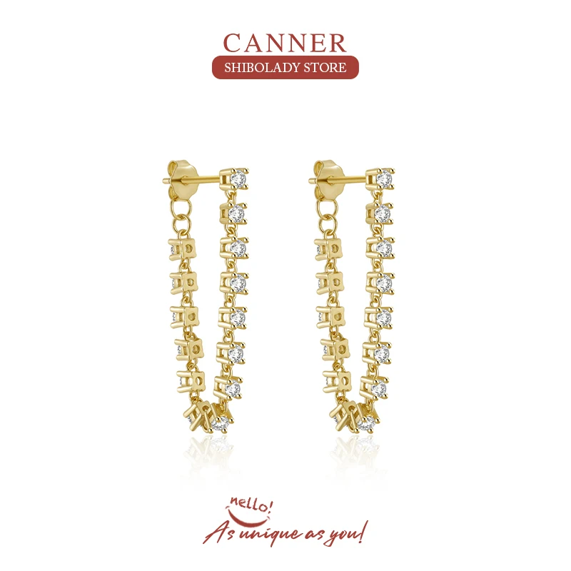 

CANNER Tassel Zircon 925 Sterling Silver Earring For Women Drop Earrings Pendientes Hip-hop Party Fine Jewelry