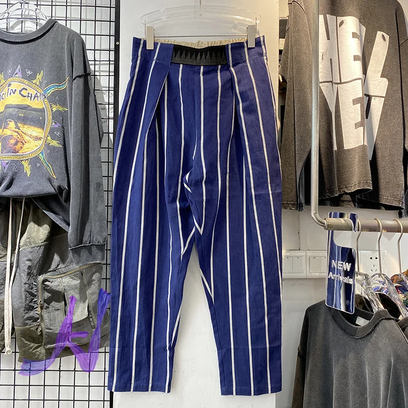 

KAPITAL MAN Retro Cotton and Linen Nine-point Pants Men and Women Casual Striped Pants
