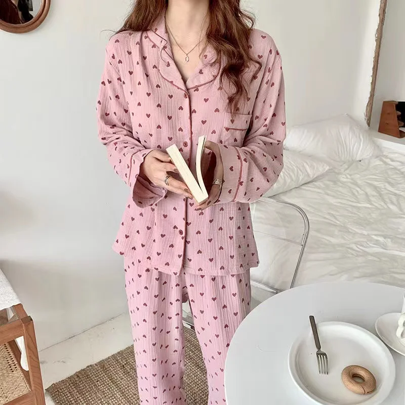 

Пижама для женщин домашний костюм пижама с милым принтом сердца Pj комплект хлопковая ночная рубашка одежда для сна 2022 Пижама женская домашн...