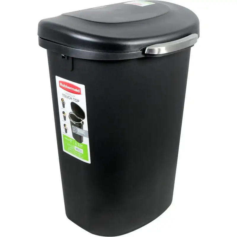 

gal Premium Touch Top Plastic Kitchen Trash Can, Black