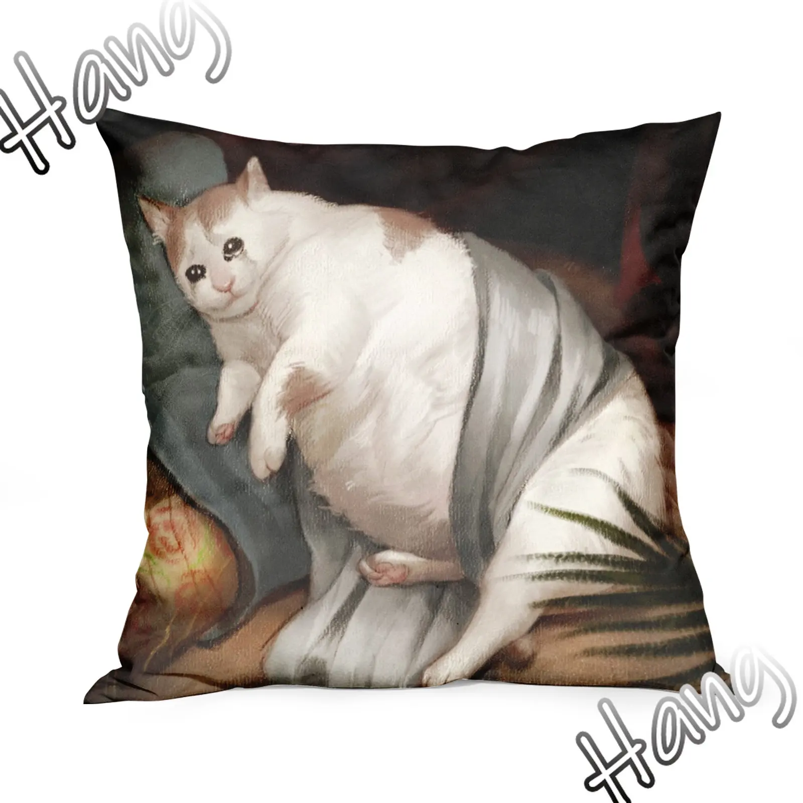 

Crying Fat Cute Cats Vintage Pillowcase Custom Square Pillow Cover Case Zipper Interior Pillowcase Gift for Cat Lover