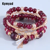 kymyad crystal stone bracelet femme retro tassel chains charming bracelets jewelry for women bijoux multilayer bracelets sets