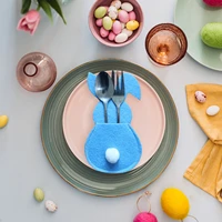 easter bunny cutlery bag 4 pcs silverware holder pouch bag cloth rabbit flatware organizershome kitchen tableware utensil for